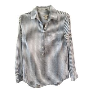 J. Crew Women's Blue White Striped Pocket Popover Tunic Roll Tab Sleeve- Size 00
